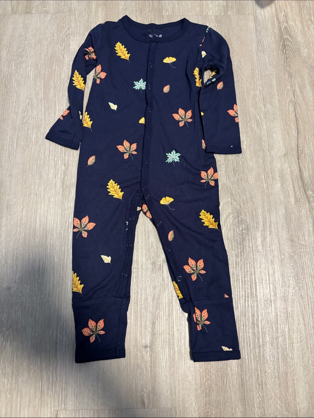 Kyte BABY Navy Leaf & Floral Print Long-Sleeve Romper